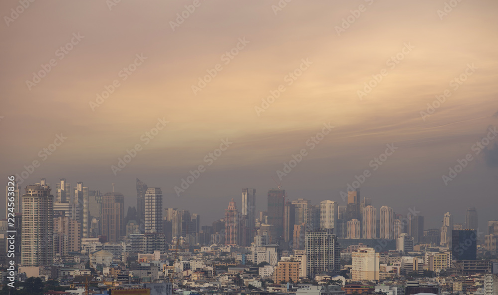 Bangkok skyline during golden hour.