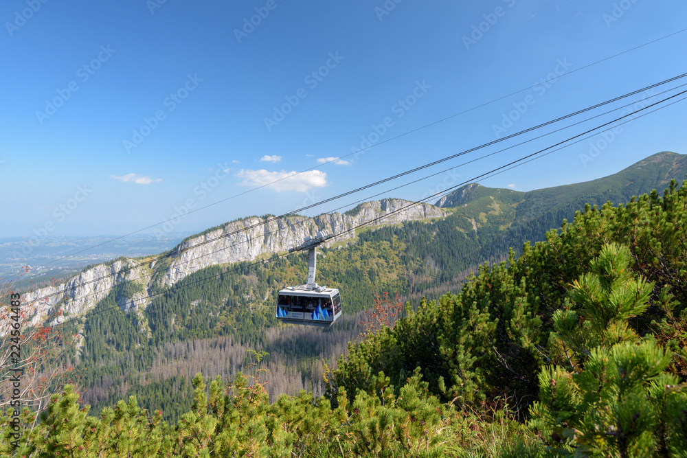 Naklejka premium The Cable Car To Kasprowy Wierch Peak in the High Tatra, Poland.