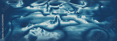 Vector 3d echo audio wavefrom spectrum. Music waves oscillation graph futuristic visualization. Bluish faded impulse pattern. Or Abstract relief map. Landscape elevation concept.
