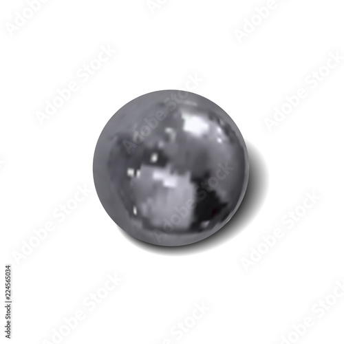 Vector Realistic Metallic Silver Ball with Shadow, Isolated Object.