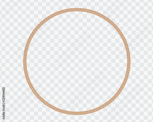 Circular frame made of natural rope or cord, isolated on a transparent background