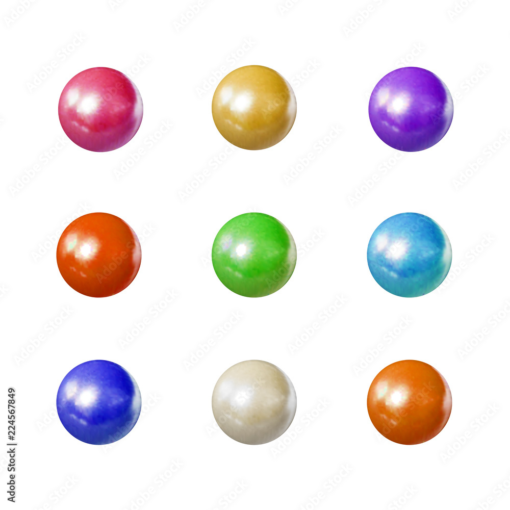 Vector Collection of Photo Realistic Shiny Pearls, Candy Colors, Isolated Objects.