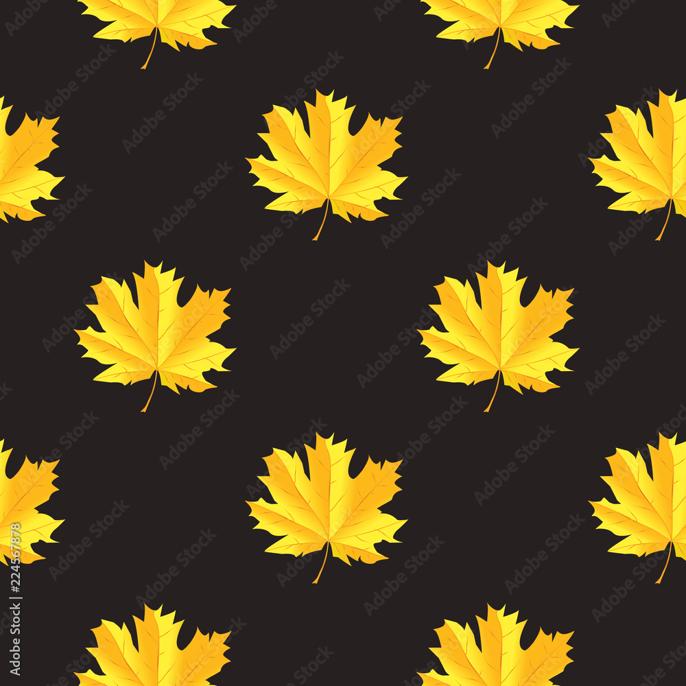 Seamless pattern with autumn maple leaves. Golden gradient leaves on dark background. Vector illustration Seamless pattern with autumn maple leaves. Golden gradient leaves on dark background. Vector illustration