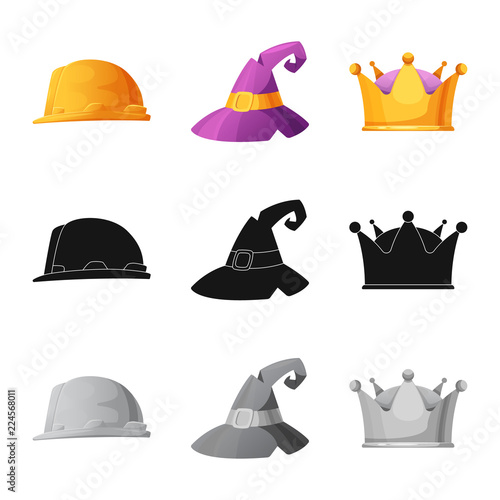Vector illustration of headgear and cap symbol. Set of headgear and accessory vector icon for stock.