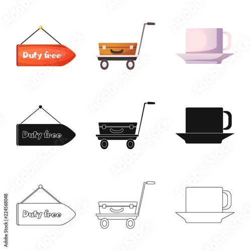 Isolated object of airport and airplane icon. Set of airport and plane vector icon for stock.