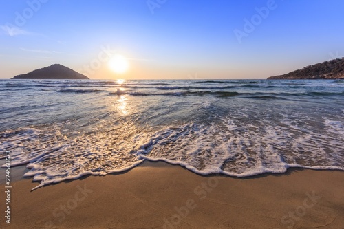 Paradise beach at sunrise. Greece