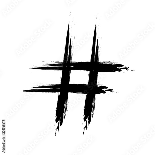Vector Hand Drawn Hash Tag, Doodle Sign, Black Rough Lines Isolated on White Background.