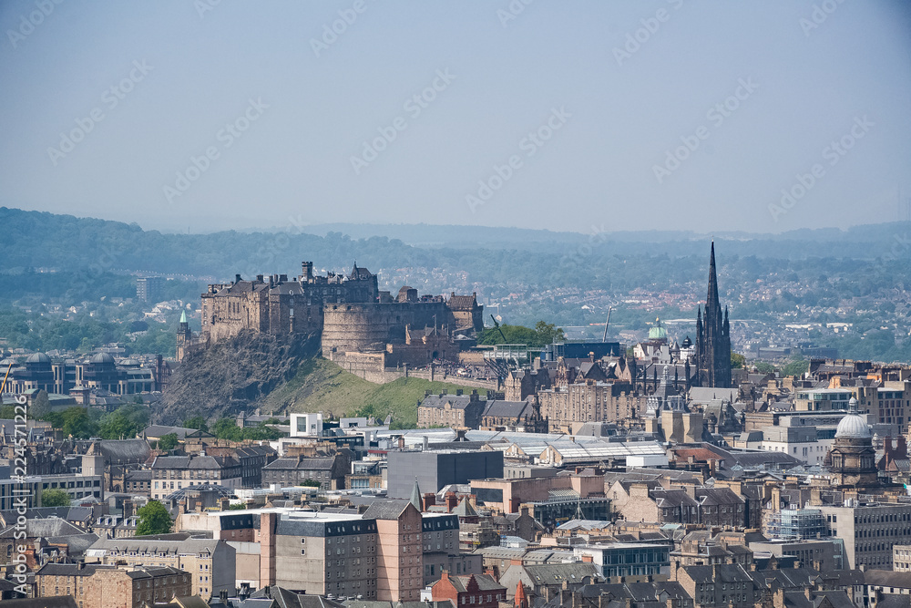 Edinburgh skyline on a warm summer day from Arthur's seat, Scotland, UK