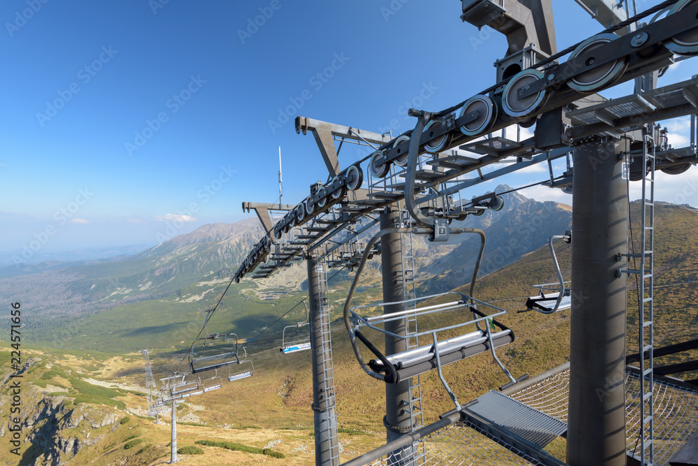 Fototapeta premium The Sky Lift To Kasprowy Wierch Peak in the High Tatra, Poland.