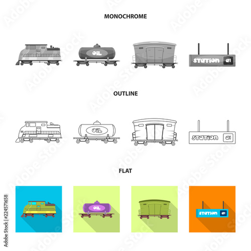 Vector illustration of train and station icon. Collection of train and ticket stock symbol for web. photo