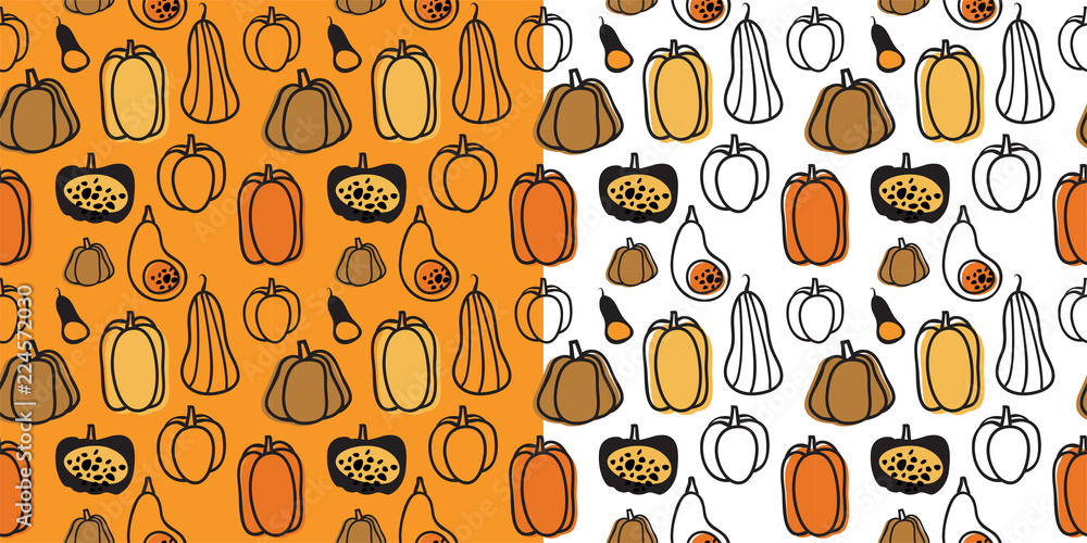 seamless halloween pattern with hand drawn pumpkins