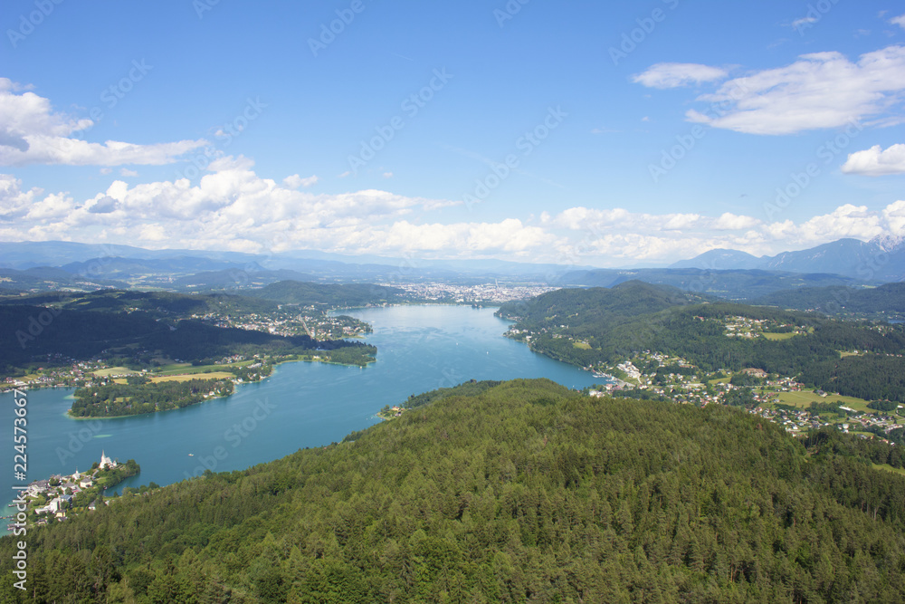 Lake Wörther See and mountains in Austria
