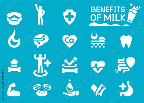 Benefits and nutrient of milk icon. Popular Dairy.