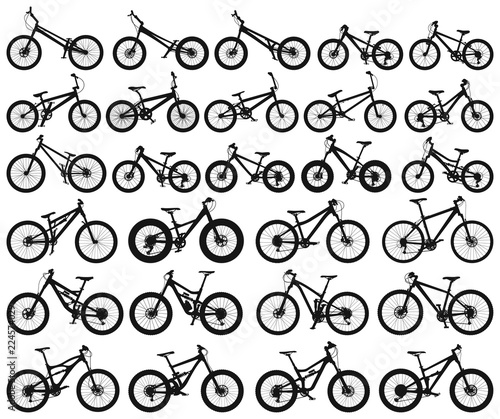 Downhill cross country freeride trial slopestyle dirt jump bmx and mountain bike  bicycles vector silhouette collection