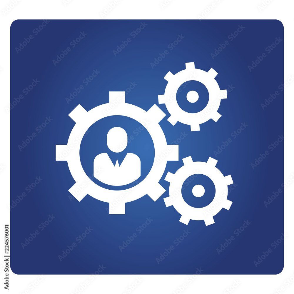 business people and gears icon in blue background business people and gears icon in blue background