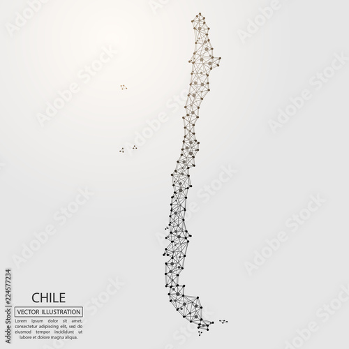 A map of Chile consisting of 3D triangles, lines, points, and connections. Vector illustration of the EPS 10.
