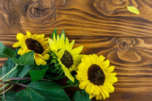 Fototapeta Naklejka Na Ścianę i Meble -  Decorative sunflowers on the wooden background