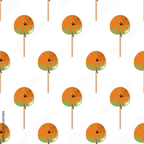 Halloween apple in caramel seamless pattern