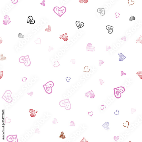 Light Blue, Red vector seamless background with hearts.