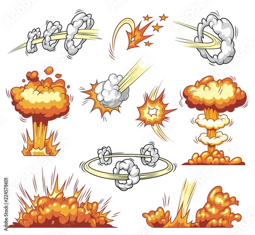 Comic colorful explosive elements collection