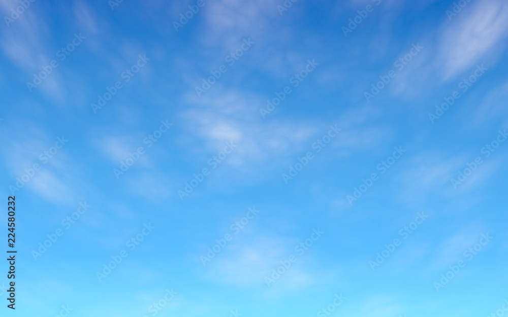 Cumulus white clouds in the clear blue sky in the morning. Blue sky background with white clouds. 3D illustration