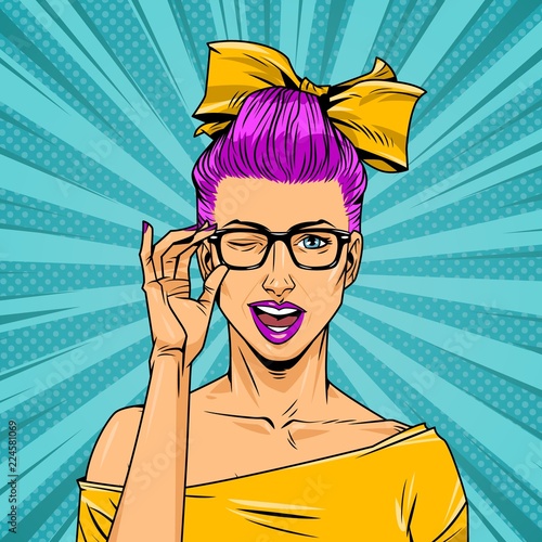 Comic attractive winking girl