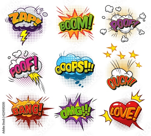 Comic explosive dynamic speech bubbles collection