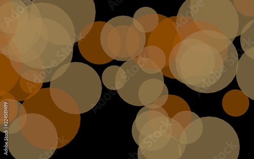 Multicolored translucent circles on a dark background. Orange tones. 3D illustration