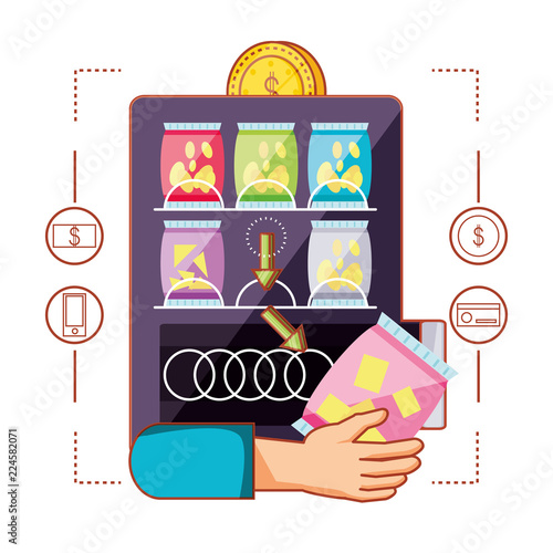 hand using dispenser of chips machine electronic