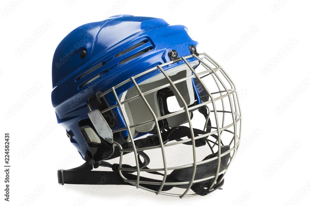 Εκτύπωση καμβά Blue Ice Hockey Helmet with Cage, Isolated on White Background