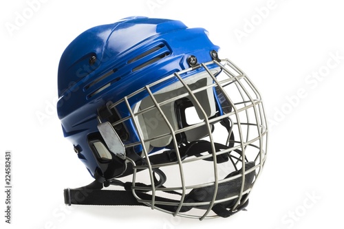 Blue Ice Hockey Helmet with Cage, Isolated on White Background