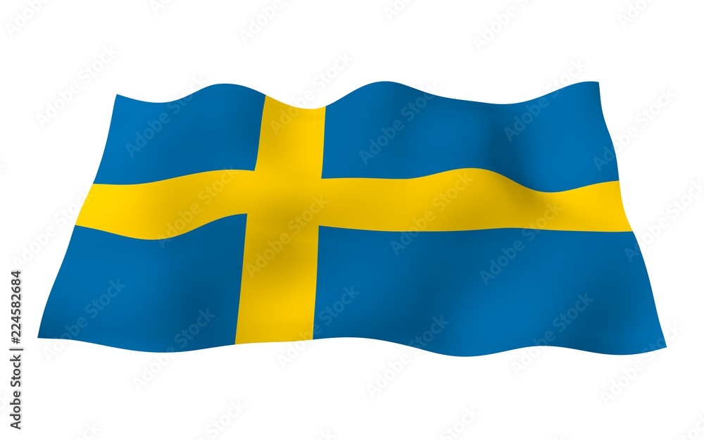 The flag of Sweden. Official state symbol of the Kingdom of Sweden. A blue field with a yellow Scandinavian cross that extends to the edges of the flag. 3d illustration The flag of Sweden. Official state symbol of the Kingdom of Sweden. A blue field with a yellow Scandinavian cross that extends to the edges of the flag. 3d illustration
