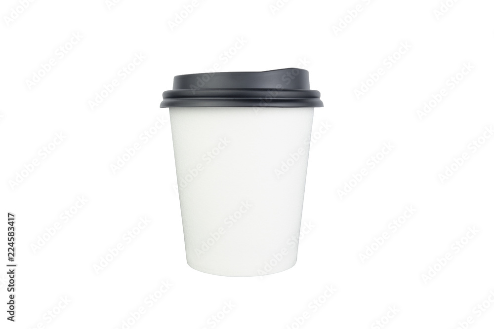 Coffee cup made from paper in white color with plastic lid isolated for background Coffee cup made from paper in white color with plastic lid isolated for background