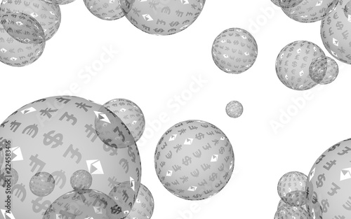 Ethereum economic financial bubble. Cryptocurrency 3D illustration. Digital white background. Business concept.