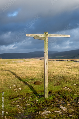 Signpost for hikers in the Yorkshire Dales.