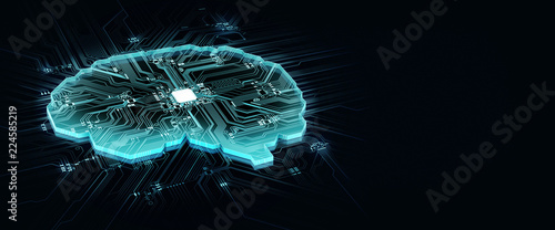 human brain on technology background represent artificial intelligence and cyber space concept photo