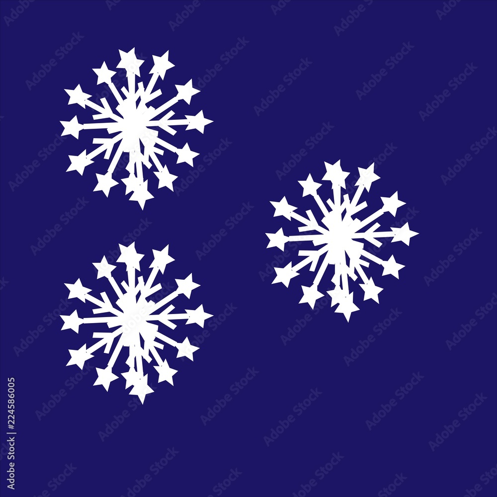 three white snowflakes in night sky