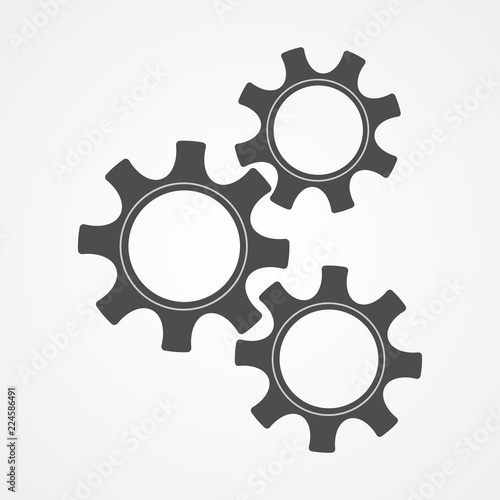 Mechanical cogs technology vector illustration. Teamwork concept factory mechanism with black contour cog and gear signify communication progress. Cogwheel graphic for web icons or modern background