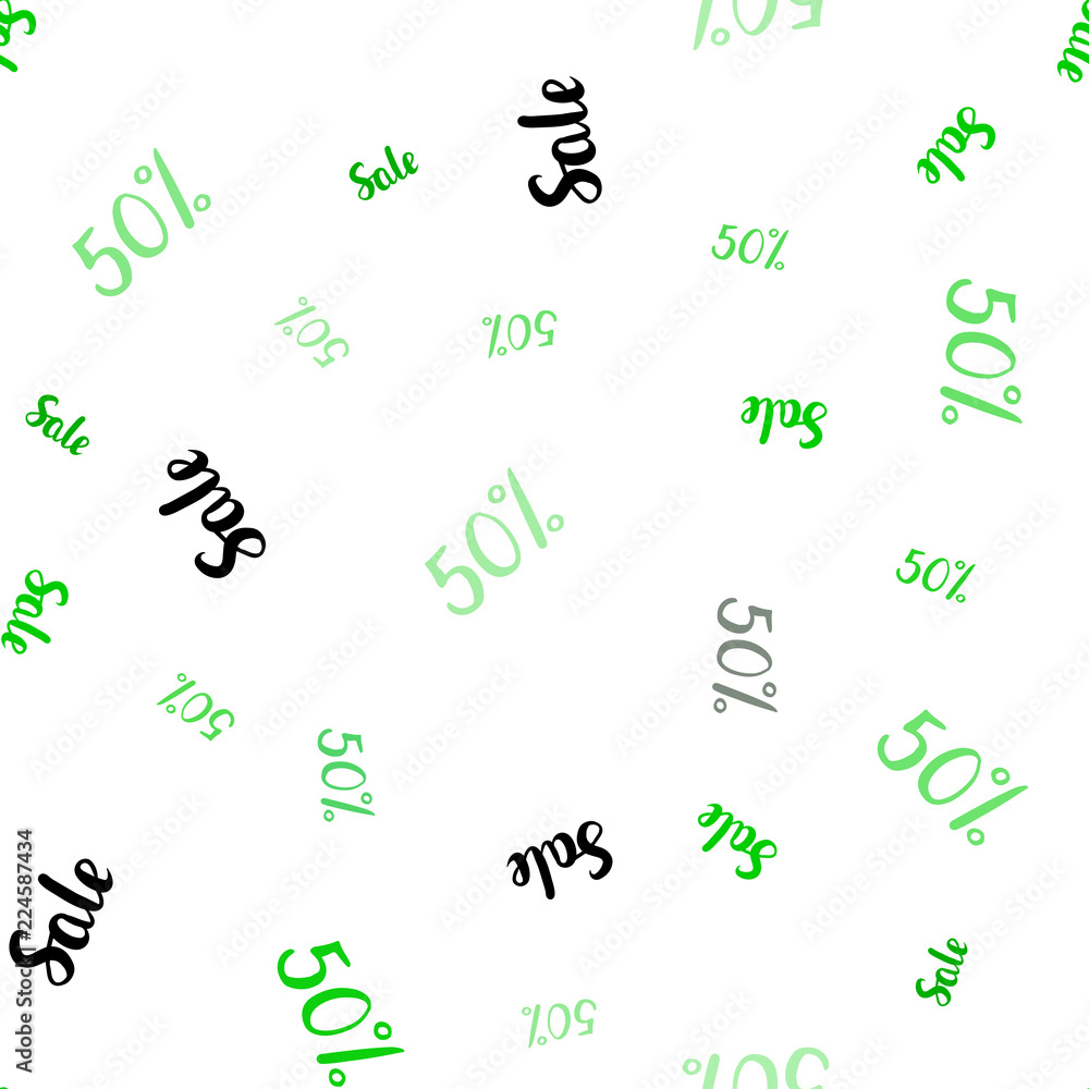 Dark Green, Yellow vector seamless pattern with 50 percentage signs. Dark Green, Yellow vector seamless pattern with 50 percentage signs.