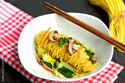 Stir fried noodles vegetarian or Fried Long Life Noodles (Thai name is Pad Mee Sua)