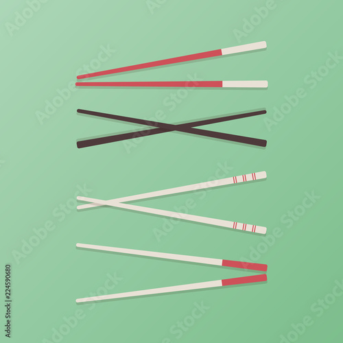Set: Chopsticks. Green background. Vector illustration, flat design