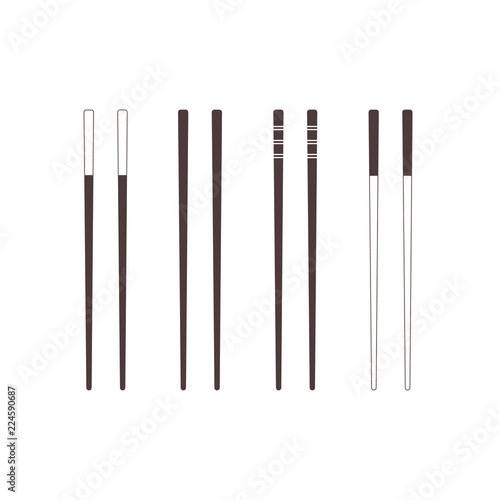 Set: Chopsticks. Dark icons. Vector illustration, flat design
