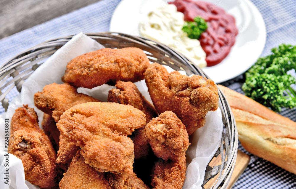 Crispy fried chicken wings with Bread crumbs (European style)..Chicken