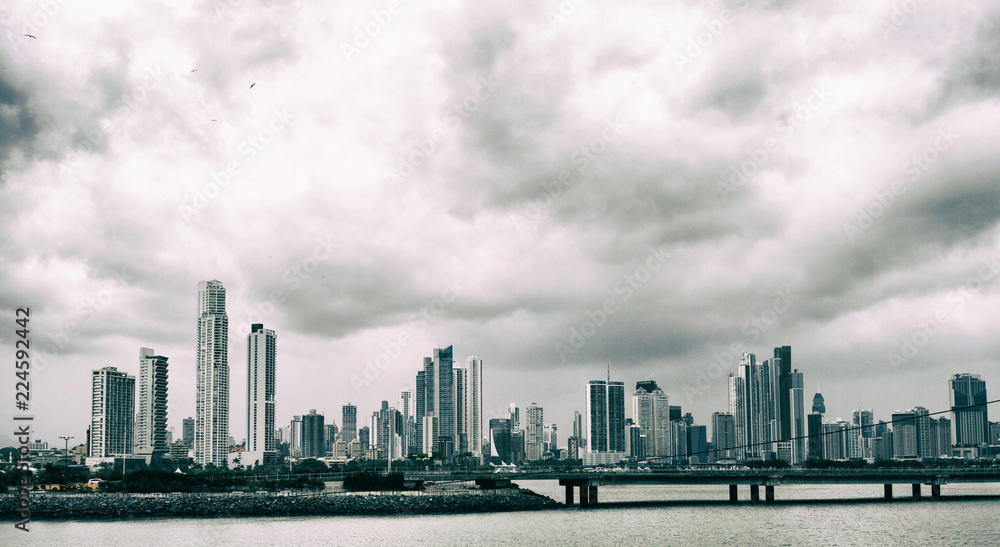 Panama City Skyline BW