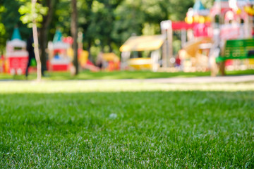 Colorful playground on yard in the park. Fun childhood