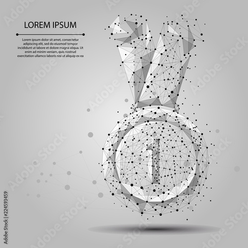 Abstract mash line and point medal for winner of first place. Vector business illustration. Polygonal low poly