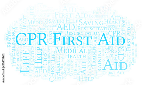 Fototapeta Naklejka Na Ścianę i Meble -  CPR First Aid word cloud, made with text only.