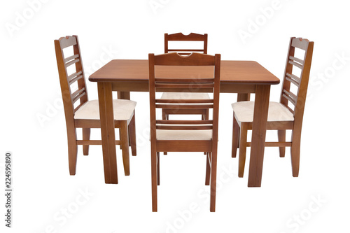 Table and chairs wood on isolated white background