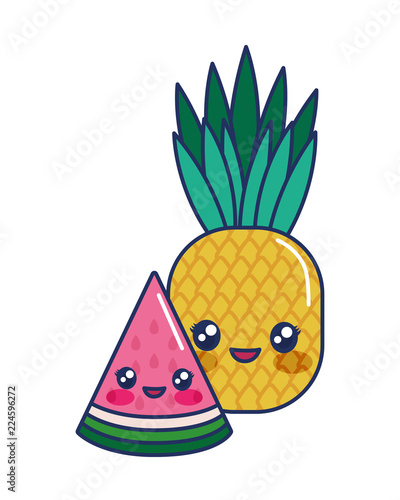 kawaii cartoon pineapple watermelon fruits