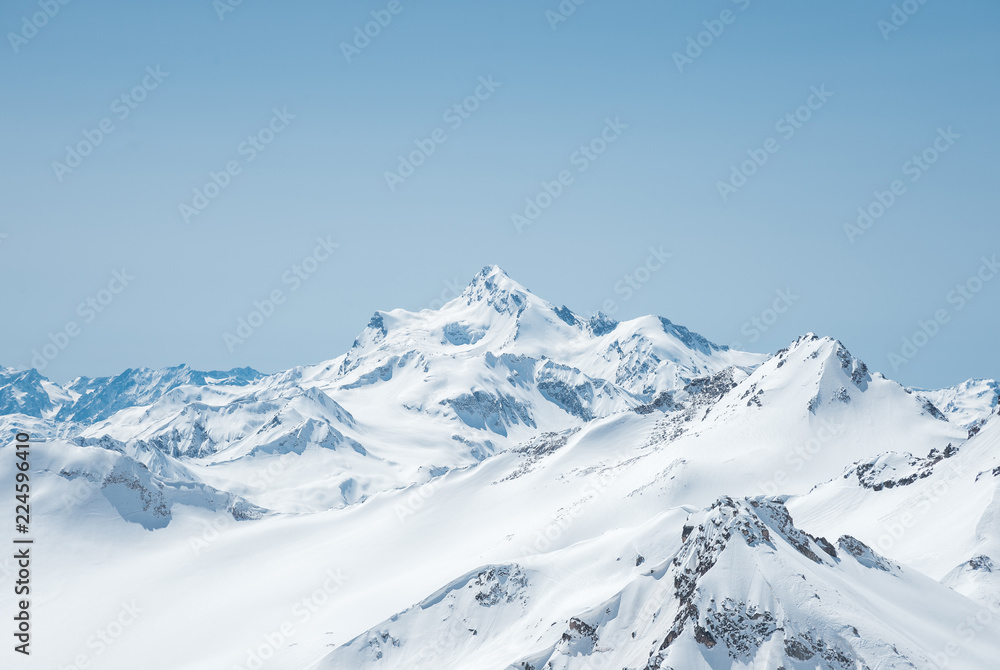 Winter snow covered mountain peaks in Caucasus. Great place for winter sports. Mount Shtavler